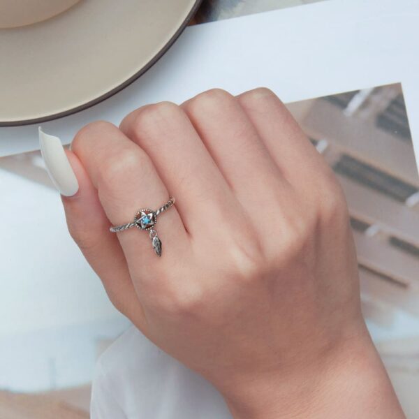 Solid 925 Signature Silver Pentagram Charm Ring - Image 5