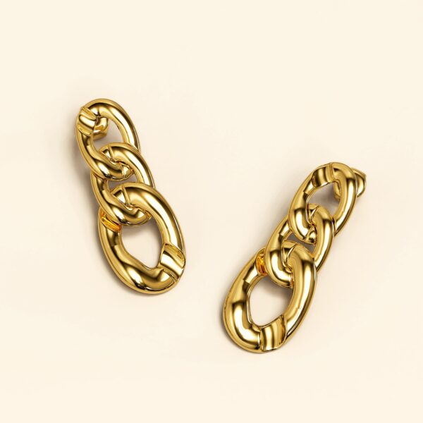 Interlock Chain Dangle Gold Layered Earrings - Image 2