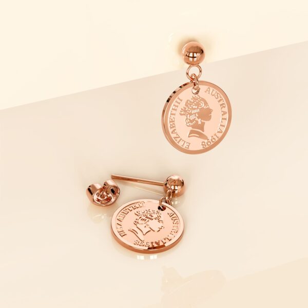 Coin Drop Rose Gold Layered Earrings - Image 2