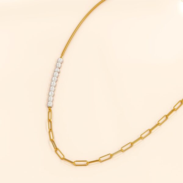 Cuban Pearl Paperclip Necklace in Gold - Image 8