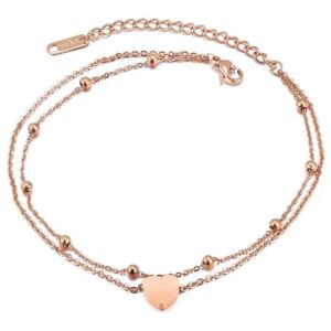 One Heart Double Strand Anklet