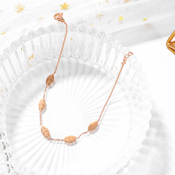 Falling Leaves Chain Anklet in Rose Gold Layered Steel Jewellery - Image 6