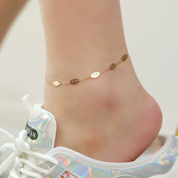 Falling Leaves Chain Anklet in Rose Gold Layered Steel Jewellery - Image 8
