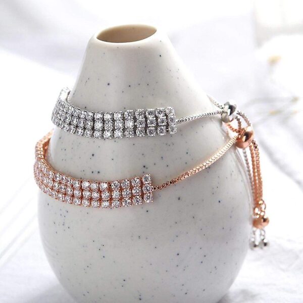 Three Row Created Diamond Pull-Tie Tennis Bracelet Rose Gold - Image 3