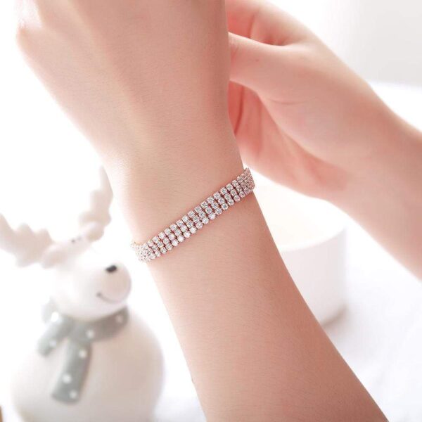 Three Row Created Diamond Pull-Tie Tennis Bracelet Rose Gold - Image 4