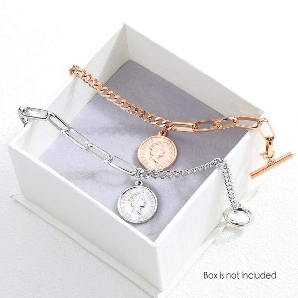Lucky Coin Charm Toggle Clasp Bracelet in Rose Gold Layered Steel Jewellery - Image 5