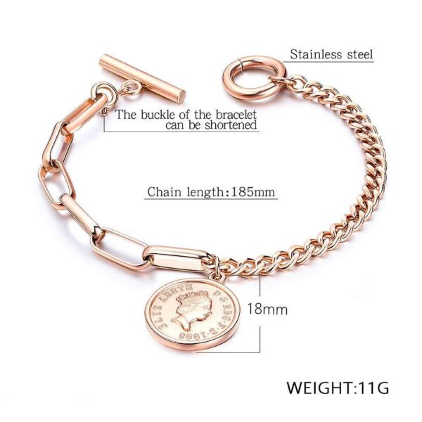 Lucky Coin Charm Toggle Clasp Bracelet in Rose Gold Layered Steel Jewellery - Image 6
