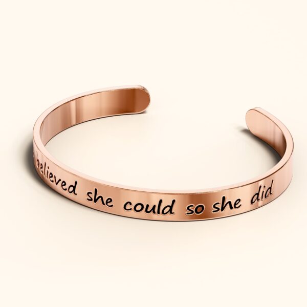 Inspirational Inscription Cuff Bangle in Rose Gold Layered Steel Jewellery - Image 3