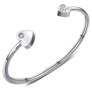 Heart Love Open Cuff Bangle in White Gold Layered Steel Jewellery
