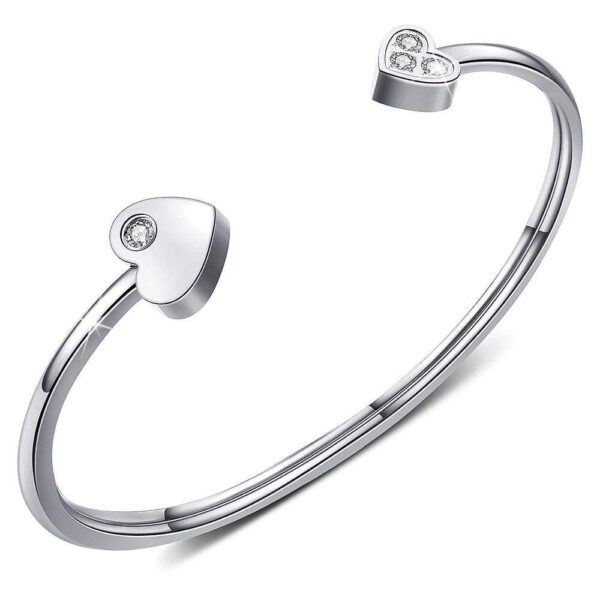 Heart Love Open Cuff Bangle in White Gold Layered Steel Jewellery