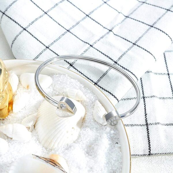 Heart Love Open Cuff Bangle in White Gold Layered Steel Jewellery - Image 2