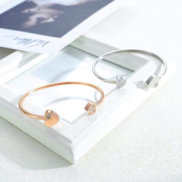 Heart Love Open Cuff Bangle in White Gold Layered Steel Jewellery - Image 4