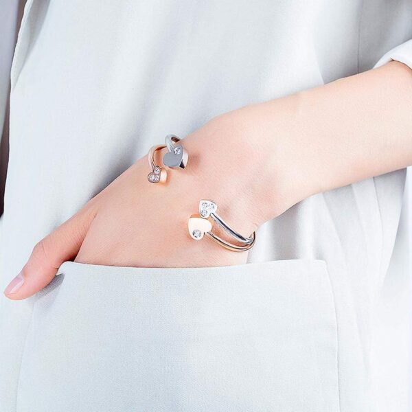 Heart Love Open Cuff Bangle in White Gold Layered Steel Jewellery - Image 5