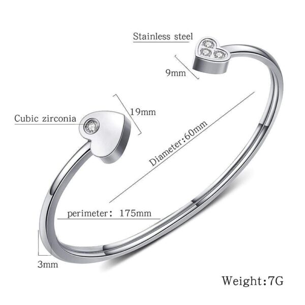 Heart Love Open Cuff Bangle in White Gold Layered Steel Jewellery - Image 6