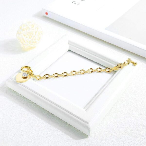 Diamond cut Belcher Chain T-lock Toggle Bracelet in Gold Layered Steel Jewellery - Image 6