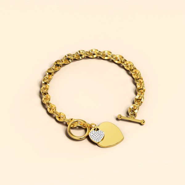Diamond cut Belcher Chain T-lock Toggle Bracelet in Gold Layered Steel Jewellery - Image 2