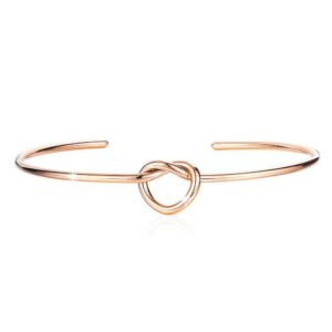 Single Knotted Tie Promise Open Cuff Bangle in Rose Gold Layered Steel Jewellery