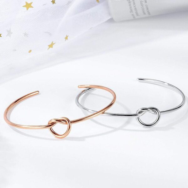 Single Knotted Tie Promise Open Cuff Bangle in Rose Gold Layered Steel Jewellery - Image 4
