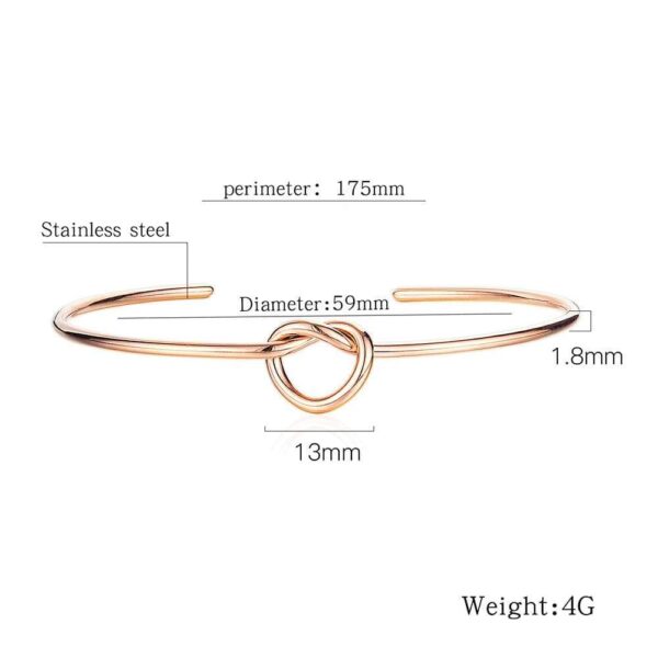 Single Knotted Tie Promise Open Cuff Bangle in Rose Gold Layered Steel Jewellery - Image 5