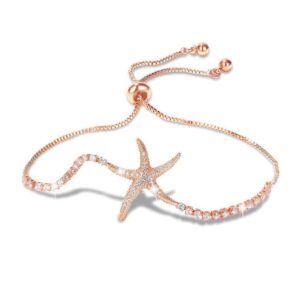 Starfish Slider Bracelet with Created Diamond in Rose Gold Layered Steel Jewellery