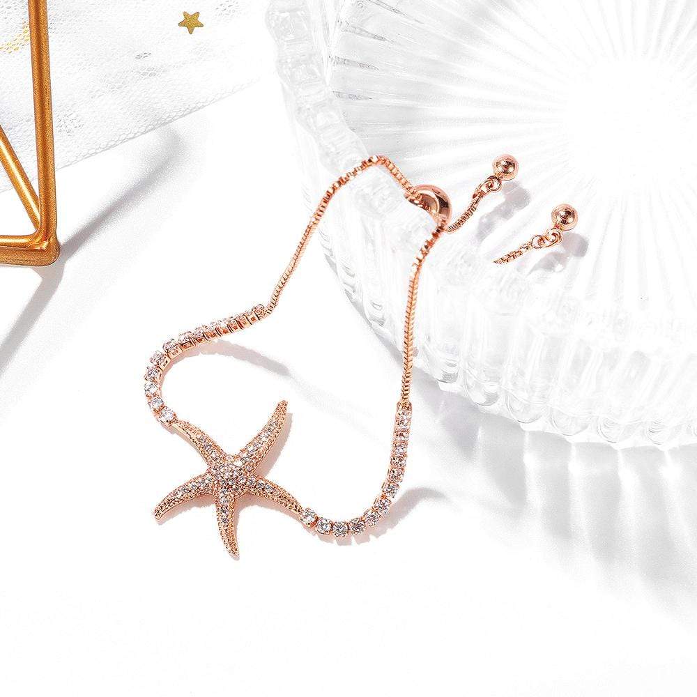 Starfish Slider Bracelet with Created Diamond in Rose Gold Layered Steel Jewellery - Image 2