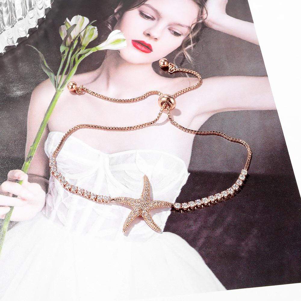 Starfish Slider Bracelet with Created Diamond in Rose Gold Layered Steel Jewellery - Image 4