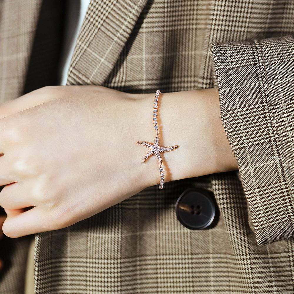 Starfish Slider Bracelet with Created Diamond in Rose Gold Layered Steel Jewellery - Image 5