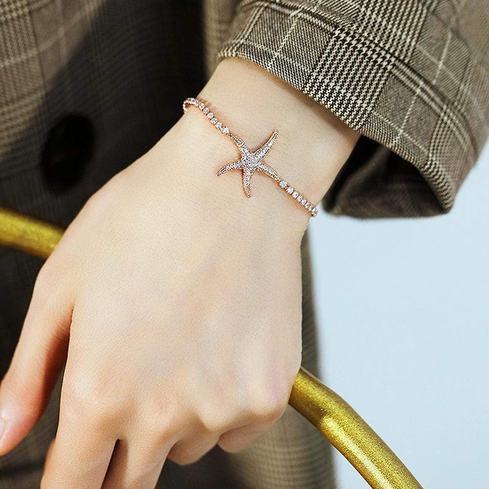 Starfish Slider Bracelet with Created Diamond in Rose Gold Layered Steel Jewellery - Image 6