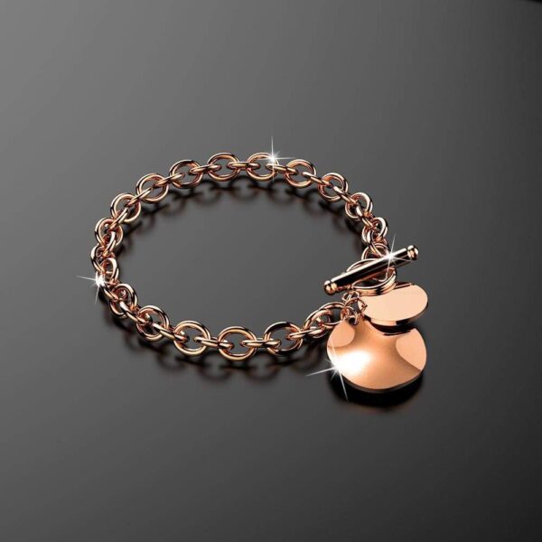 Hammered Disc Charm Belcher T-Bar Toggle Bracelet in Rose Gold Layered Steel Jewellery - Image 3
