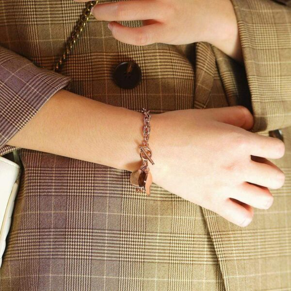 Hammered Disc Charm Belcher T-Bar Toggle Bracelet in Rose Gold Layered Steel Jewellery - Image 4