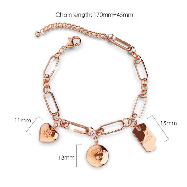Bliss Charm Bracelet in Rose Gold Layered Steel Jewellery - Image 5