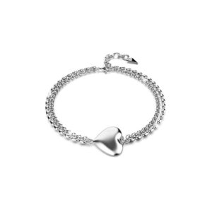 Heart-Shaped Charm Bracelet in White Gold Layered Stainless Steel