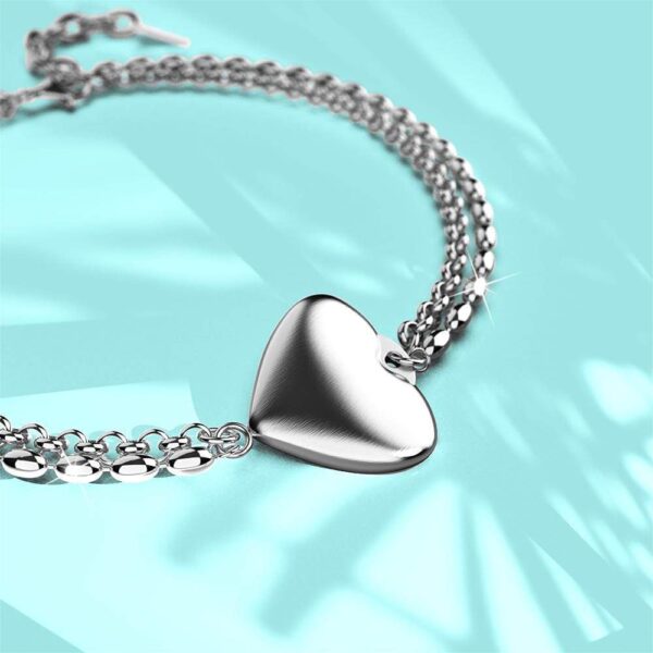 Heart-Shaped Charm Bracelet in White Gold Layered Stainless Steel - Image 2