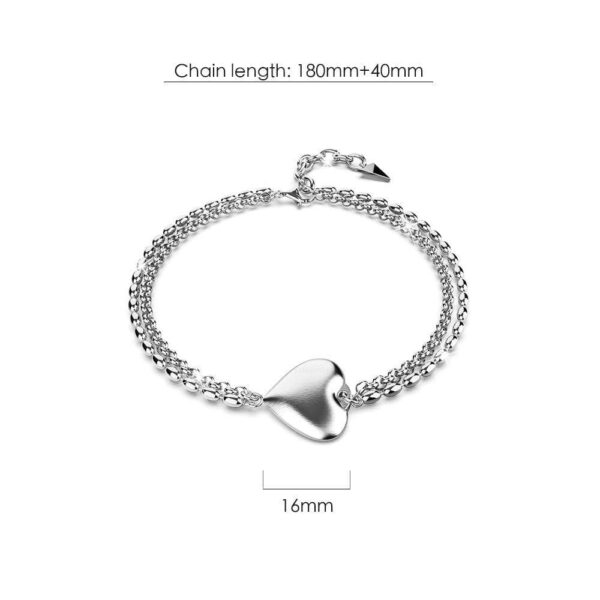 Heart-Shaped Charm Bracelet in White Gold Layered Stainless Steel - Image 3