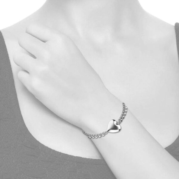Heart-Shaped Charm Bracelet in White Gold Layered Stainless Steel - Image 4
