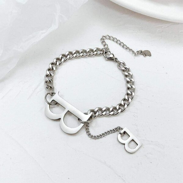 Duo Alphabet Letter B Initial Charm Bracelet in White Gold - Image 2