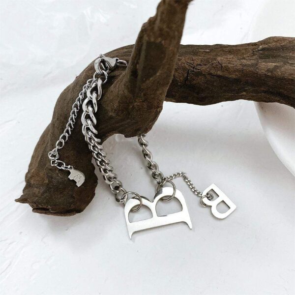 Duo Alphabet Letter B Initial Charm Bracelet in White Gold - Image 3