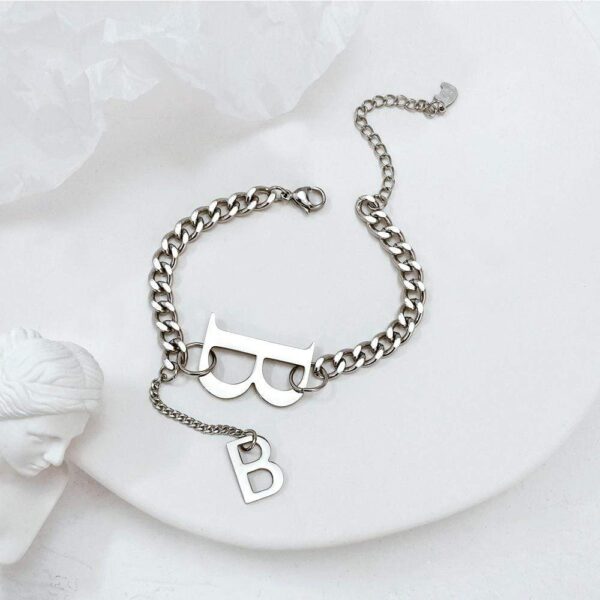 Duo Alphabet Letter B Initial Charm Bracelet in White Gold - Image 4