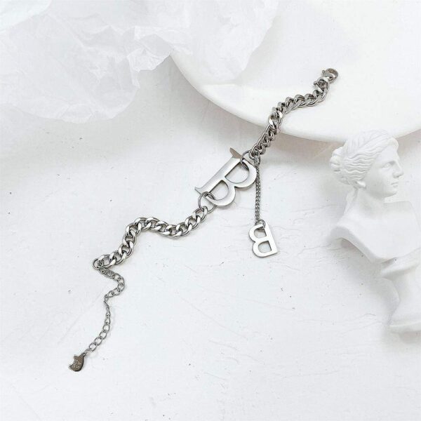 Duo Alphabet Letter B Initial Charm Bracelet in White Gold - Image 5