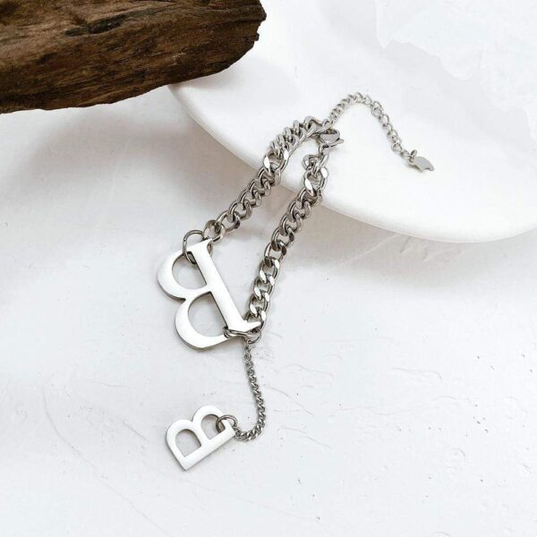 Duo Alphabet Letter B Initial Charm Bracelet in White Gold - Image 6