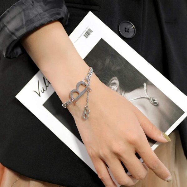 Duo Alphabet Letter B Initial Charm Bracelet in White Gold - Image 7