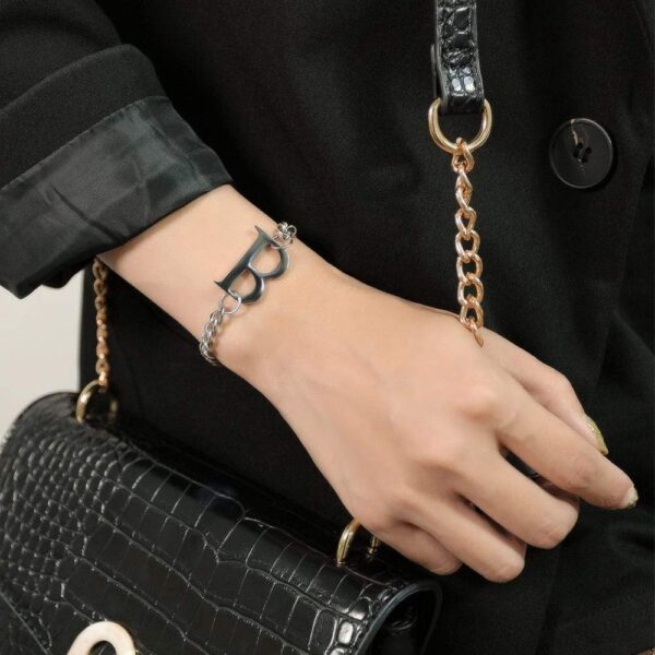 Duo Alphabet Letter B Initial Charm Bracelet in White Gold - Image 8