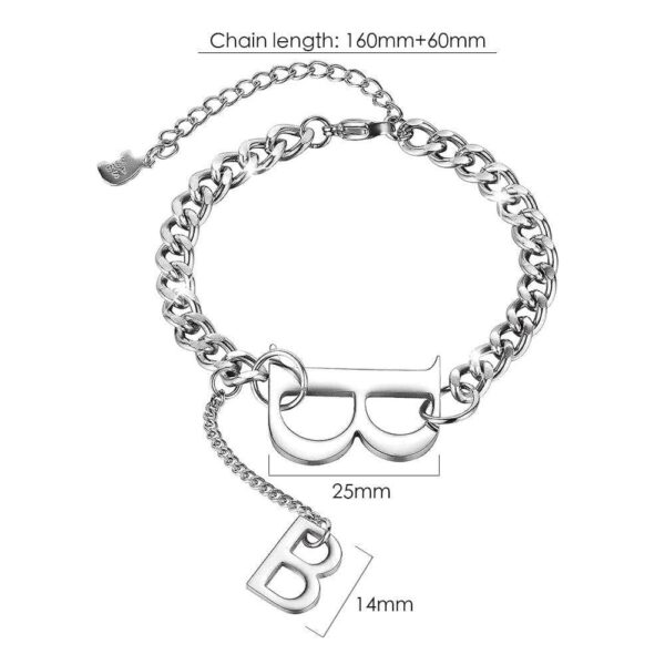 Duo Alphabet Letter B Initial Charm Bracelet in White Gold - Image 9