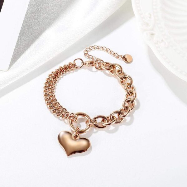 Lovely Heart Charm Dual Link Bracelet in Rose Gold - Image 2