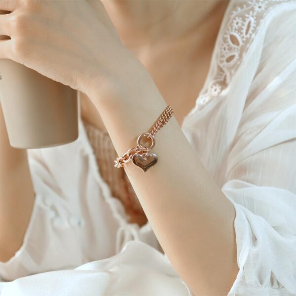 Lovely Heart Charm Dual Link Bracelet in Rose Gold - Image 3