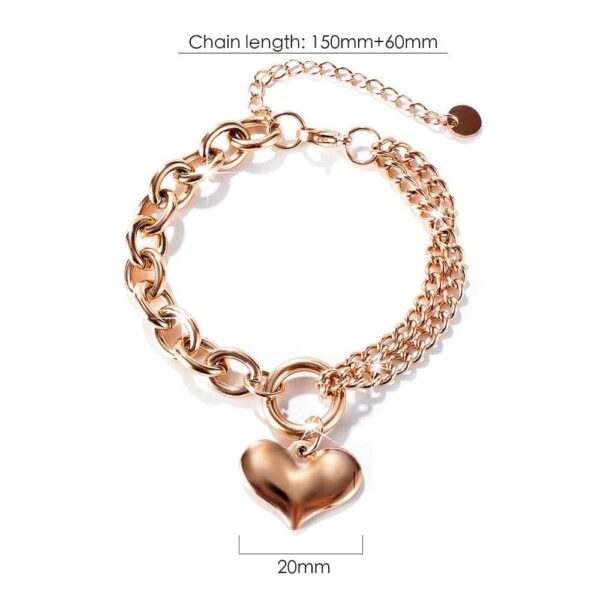 Lovely Heart Charm Dual Link Bracelet in Rose Gold - Image 6