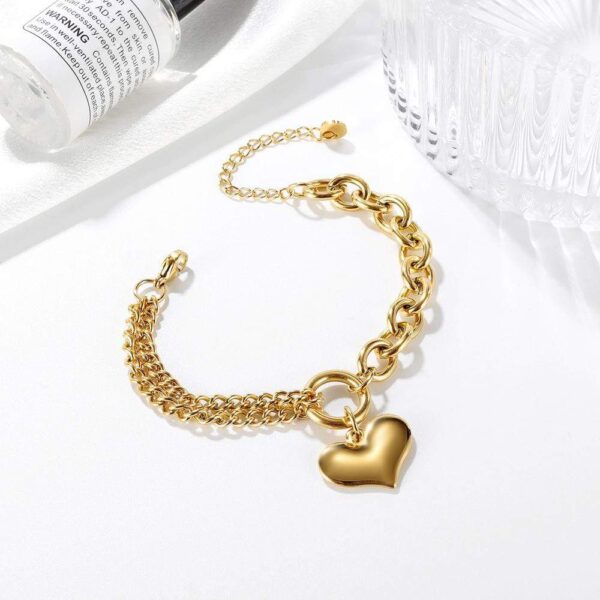 Lovely Heart Charm Dual Link Bracelet in Gold - Image 2