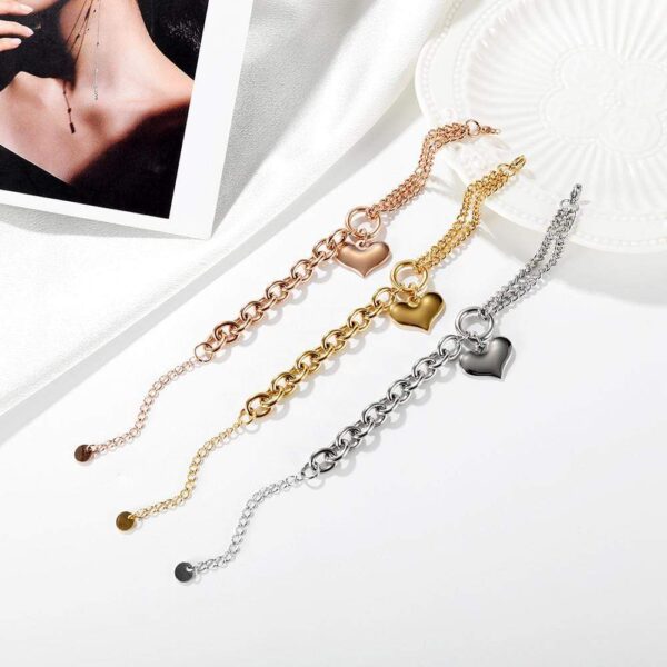 Lovely Heart Charm Dual Link Bracelet in Gold - Image 3