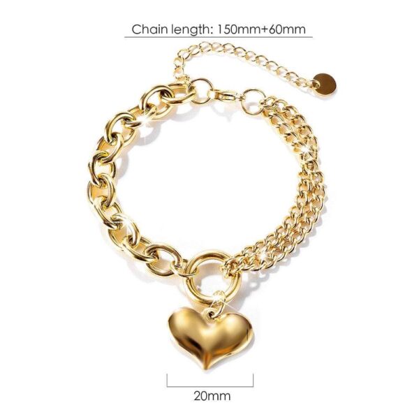 Lovely Heart Charm Dual Link Bracelet in Gold - Image 5