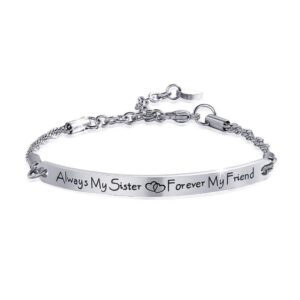 Sisters Forever Inscriptions White Gold Bar Bracelet